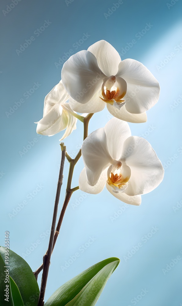 Obraz premium beautiful white orchid flower, with two flowers on the same stem