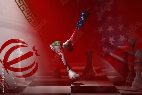 Εκτύπωση καμβά Conflict between Iran and USA depicted through chess imagery and symbolism in a