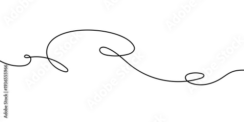 Abstract squiggle line pattern with flowing curves and tangles. Continuous line doodles form wavy pattern. Wavy black thread creates decorative drawing for minimalist graphic background flyer banner