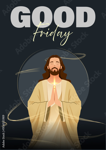 Good Friday Poster Design Illustration of Jesus Christ in Dark Blue Background 
