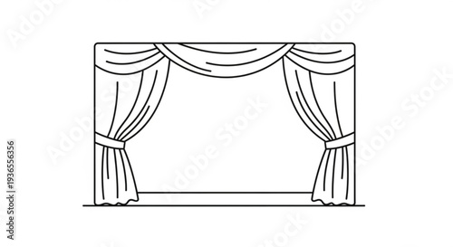 Theatrical stage with elegant draped curtains tied back on either side ready for performance