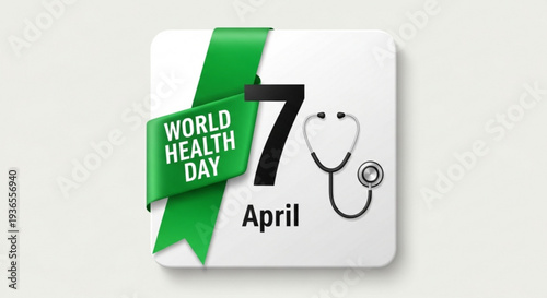 World health day logo with green ribbon and stethoscope on white background april 7th awareness symbol