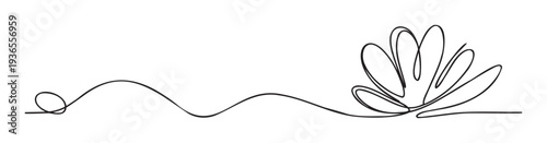 Elegant continuous single line drawing forming an abstract flower and a flowing flourish, ideal for sophisticated branding, modern wedding invitations, or subtle graphic design elements.