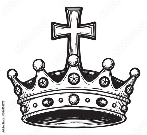 Elegant royal crown adorned with a majestic cross representing authority and sovereignty perfect for historical themes and regal branding projects