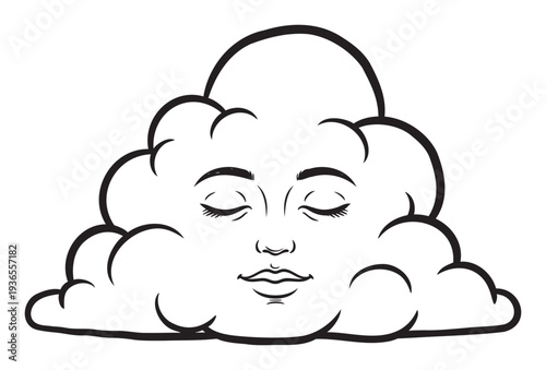 Serene cloud character with a peaceful sleeping expression, perfect for conveying tranquility, calm weather, or soothing visual themes for various media applications.