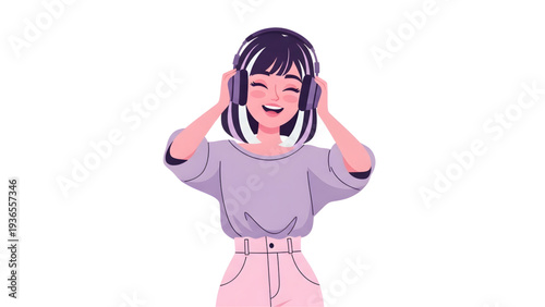 Young woman enjoying music with headphones on