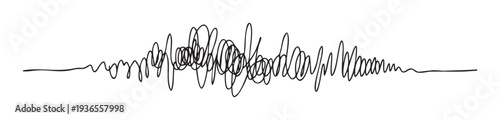 Dynamic black squiggly line graphic symbolizing complex data analysis or a chaotic emotional state, ideal for contemporary digital presentations, conceptual user interfaces, or innovative