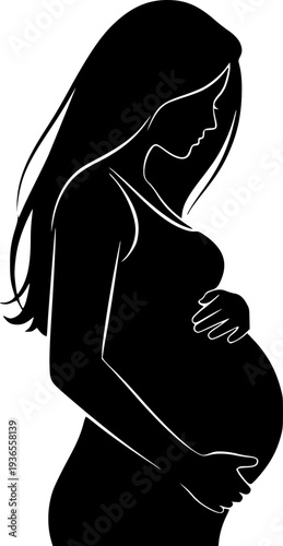Pregnant Woman Silhouette Set - Motherhood, Pregnancy Signs and Maternal Health Vector