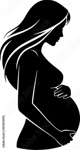 Pregnant Woman Silhouette Set - Motherhood, Pregnancy Signs and Maternal Health Vector