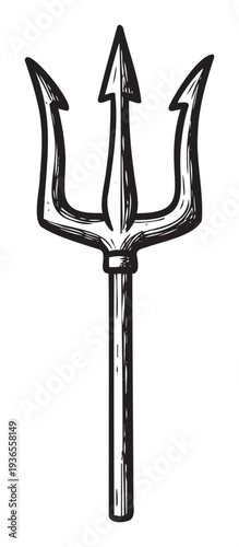 Stylized black trident with a handcrafted texture, evoking ancient mythology and powerful sea deities, ideal for symbolic graphic assets, impactful branding, and thematic digital content.