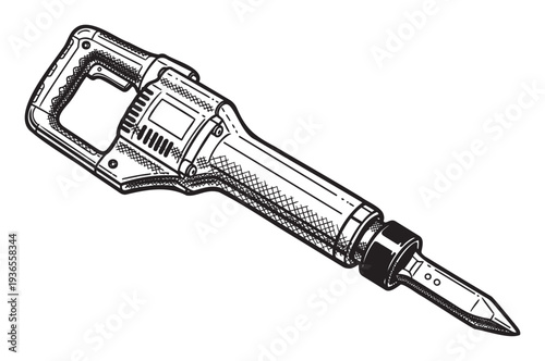 A heavyduty jackhammer ready for demolition work and construction projects, useful for engineering industry presentations, tool catalogs, or educational materials about power equipment