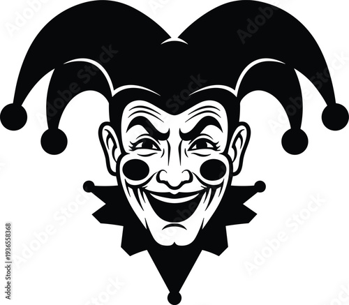 Jester Face Silhouette Logo Black and White Joker Mask Vector Illustration