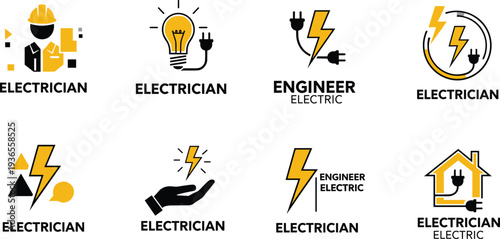 Electrician and Electrical Engineer Logo Set Lightning Bolt Power Icons Collection