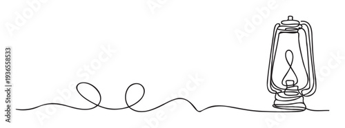 Continuous line drawing of a traditional vintage lantern symbolizing guidance and light, perfect for minimalist graphic compositions, web design, or inspiring publications.