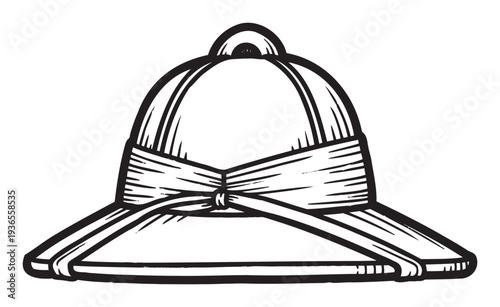 A classic pith helmet headwear for tropical safaris and outdoor exploration depicting a vintage adventurous travel accessory suitable for historical costume designs or branding