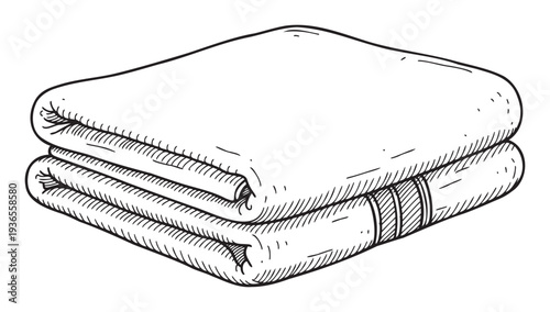 Hand drawn stack of soft clean folded blankets or towels perfect for laundry, home decor, comfort, or textile industry concepts