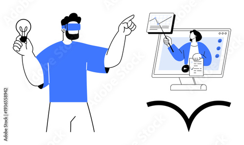 Virtual learning concept. Virtual learning ed by online education, remote presentation, and interactive tools. Virtual learning fosters creativity in modern educational platforms. For e-learning