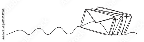 Continuous line drawing illustrating a stack of mail envelopes communicating a message or delivery for business communication and digital marketing applications