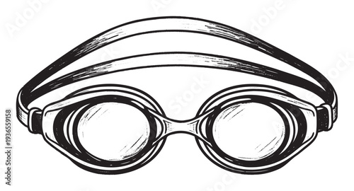 Black ink sketch style swimming goggles for water sports and aquatic activities perfect for swimwear advertisements or pool facility promotions