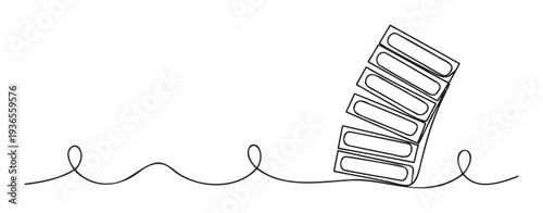 Continuous line drawing illustrating abstract interconnected blocks and a dynamic flowing line, ideal for depicting energy flow, sequential progression, or system integration in technology