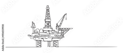 Offshore oil platform one line drawing symbolizing energy industry and global resource extraction suitable for industrial presentations and environmental discussions
