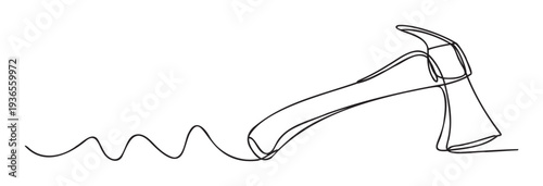 Minimalist continuous line drawing of a work axe with a flowing wavy handle, ideal for symbolizing construction, home improvement, or handyman repair projects and related graphic content.