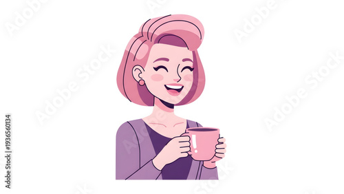 Smiling woman enjoying a cup of coffee in a relaxed moment