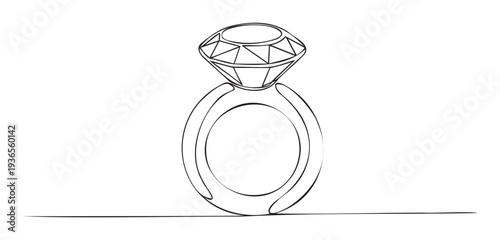 Elegant diamond engagement ring line drawing perfect for jewelry store branding, wedding invitations, romantic event promotions, or anniversary celebration visual assets.