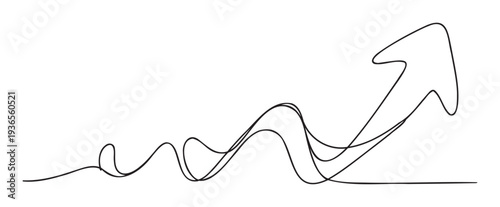 A dynamic continuous line drawing depicting a fluctuating upward trend, symbolizing progress and growth, suitable for business presentations, market analysis, and motivational graphics