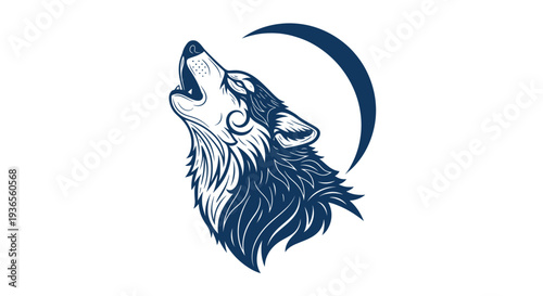 Wolf Howling At Crescent Moon Silhouette - Mystical Night Creature Art