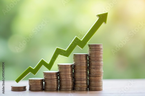 Image of a declining interest rate chart constructed of stacked coins, representing financial prosperity and investment.