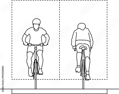 Bicycle Lane Layout, Front and Rear View Cyclist in Bike Path Design, Architectural Element, Editable Stroke, Vector, Illustration