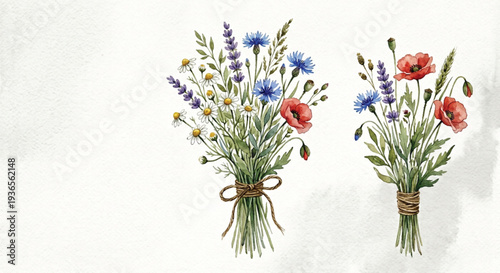 Lavender and Wildflower Botanical Watercolor Illustration