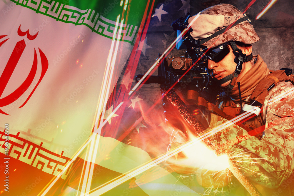 Fototapeta premium Conflict between Iran and USA displays military tension and readiness in modern warfare context