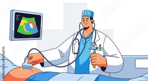 Doctor performing ultrasound examination on pregnant woman in hospital, prenatal checkup and maternity healthcare concept, obstetrician using ultrasound scanner to monitor baby, pregnancy medical care