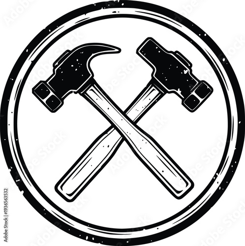 Crossed Claw Hammers Carpenter Tools Badge – Vintage Construction Vector Emblem