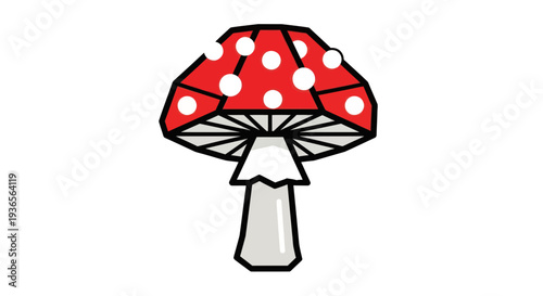 Cartoon Amanita Mushroom, Red Toadstool with White Spots, Isolated on White