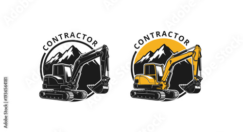 Excavator Logo Emblem - Construction Contractor Machine
