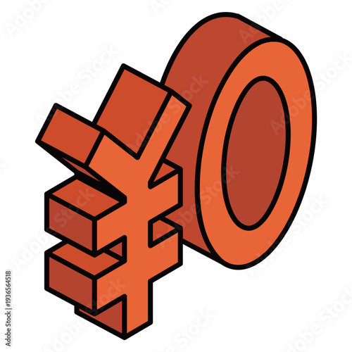 ￥0の立体的な3D文字ロゴ