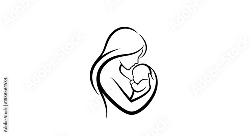 Title:
Mother hugging newborn baby line art logo, motherhood and maternal love concept, minimalist mother and child outline illustration for parenting, maternity and childcare design
