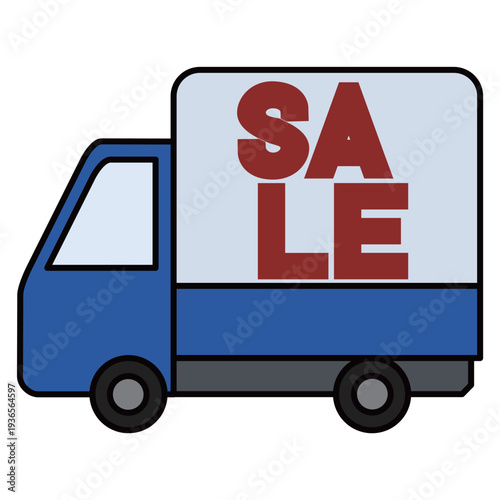 「SALE」の文字が入った配送トラックのイラスト