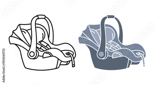 Infant car seat designs one black outline and one colored silhouette