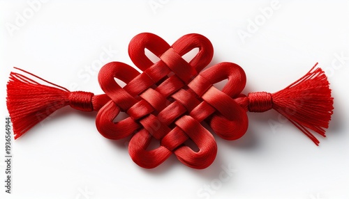 Traditional Red Knot Ornament Isolated Product On White Clean Edges Soft Shadow Underneath Isolated On White Background