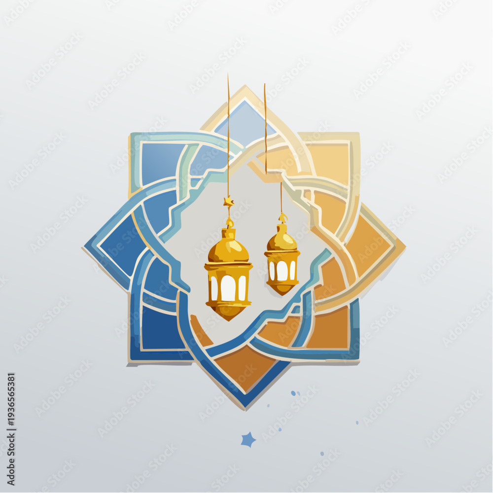 Fototapeta premium Islamic Ramadan Lantern with Geometric Ornament Frame Vector Illustration