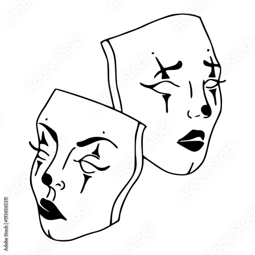 drama mask illustration with clown makeup style