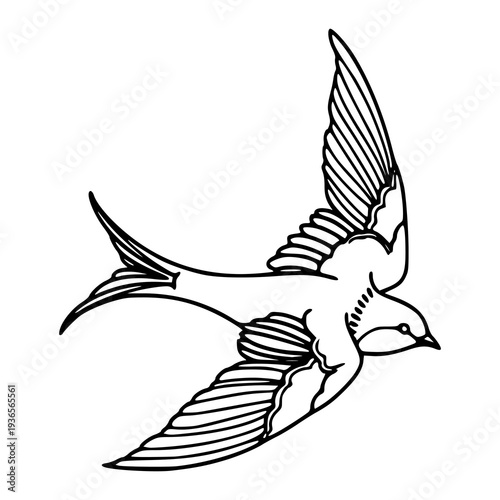 flying swallow bird illustration in vintage tattoo style