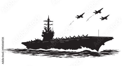 Aircraft Carrier with Fighter Jets – Military Navy Vector Silhouette
