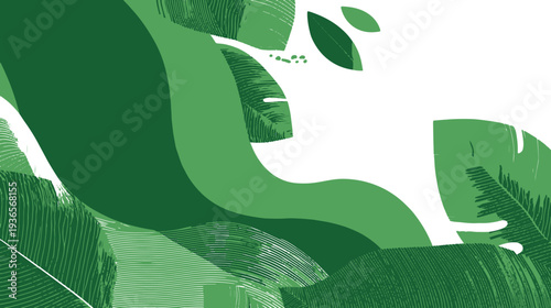 Abstract Green Leaves Background with Layered Foliage Shapes, Nature Vector Illustration
