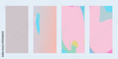 Four abstract vertical panels displaying blended watercolor textures