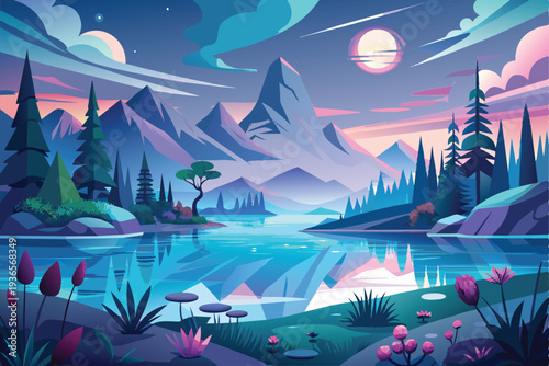 fantasy landscape with moon and stars